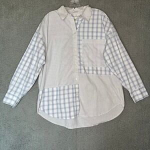 Abercrombie & Fitch Oversized Mixed Plaid Button Down Shirt Blue White Medium